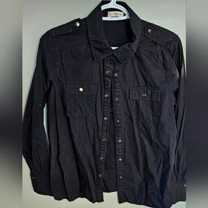 Black Button-Up Shirt with Gold Accents
